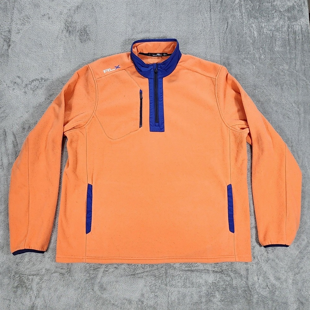RLX Ralph Lauren Sweater Mens XL Orange Blue Golf Fleece Quarter‎ Zip Pullover